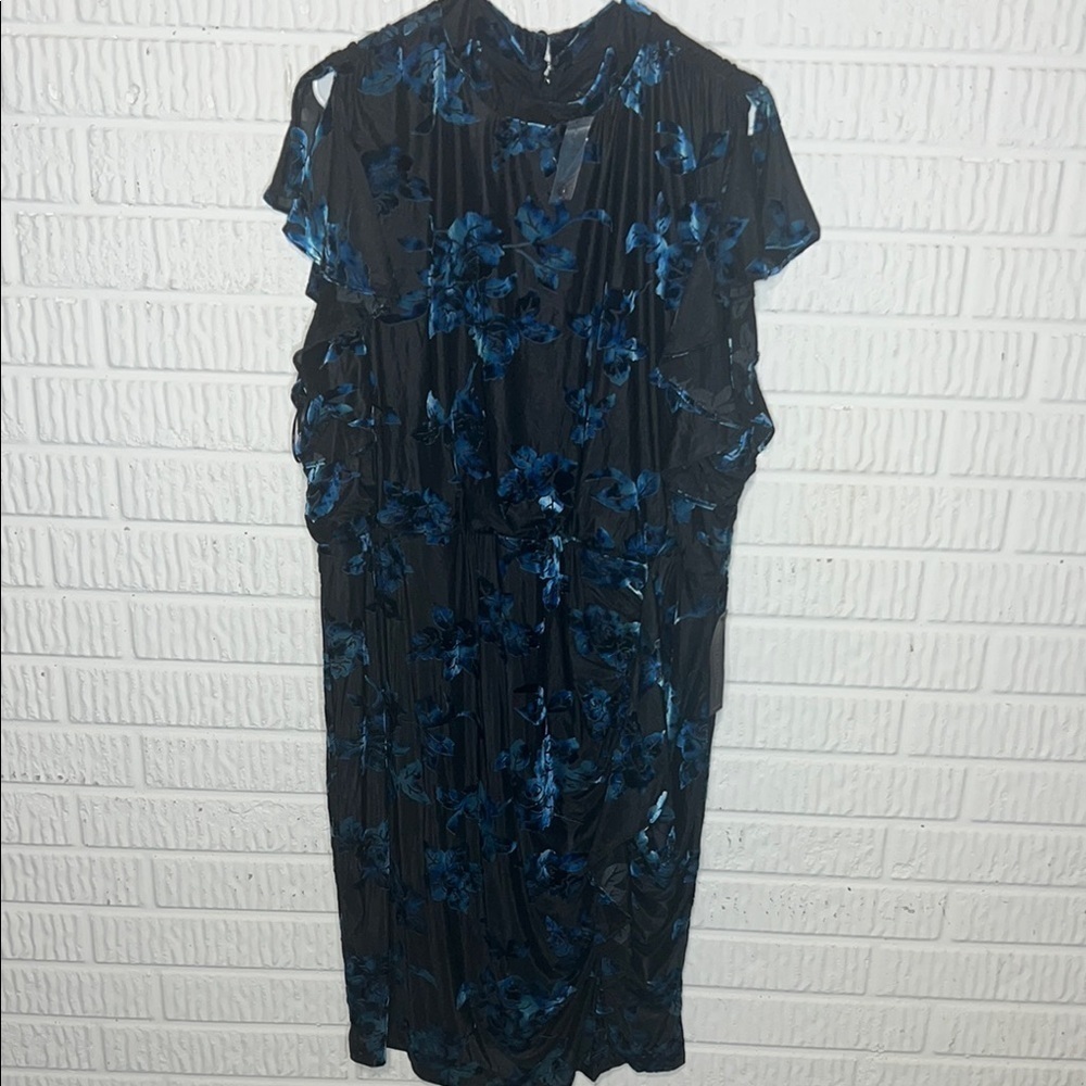 Lane Bryant Black and Blue Flutter Sleeve Midi Dress